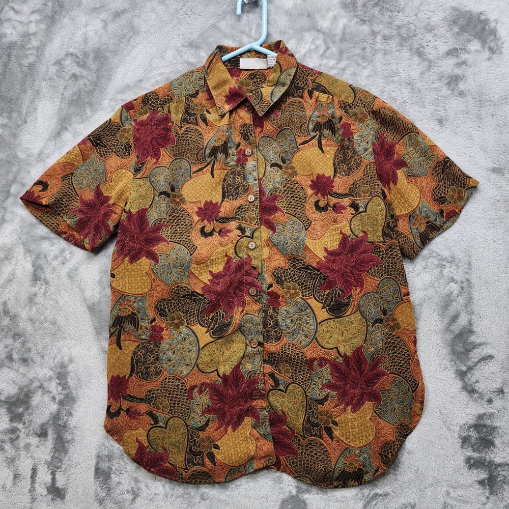 Vintage Alfred Dunner Top Womens 12 PETITE Multicolor Floral Short Sleeve Casual